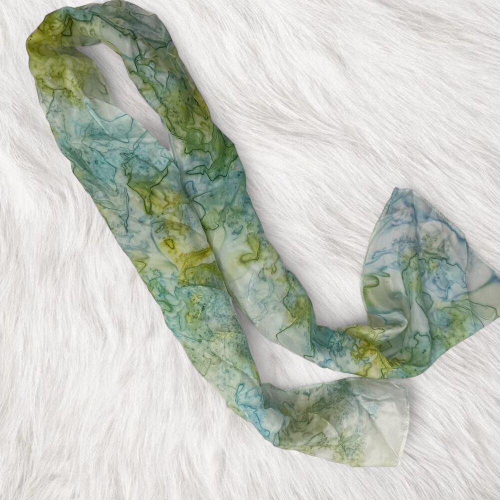 100% silk super soft tie-dye Green and blue silk scarf